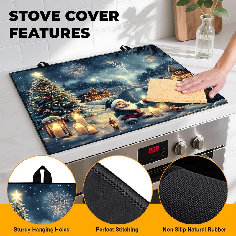 BVBOX Stove Top Cover Retro Flower Gas Stove Top Cover for Home Decoration Kitchen Pad Non-Stick Washable Cooktop Covers Countertop Protector Keep Stove Clean 28"x20" (Snowhouse) - Image 2